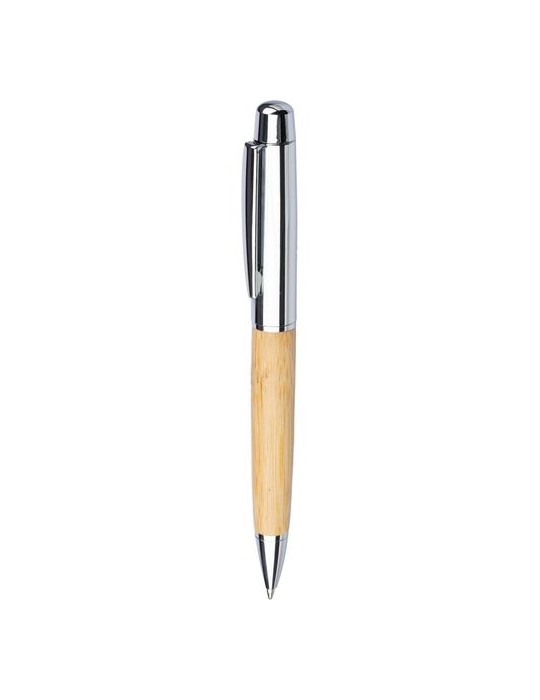 Stylo bille twist personnalisé en acier inoxydable et bambou Anke pas cher