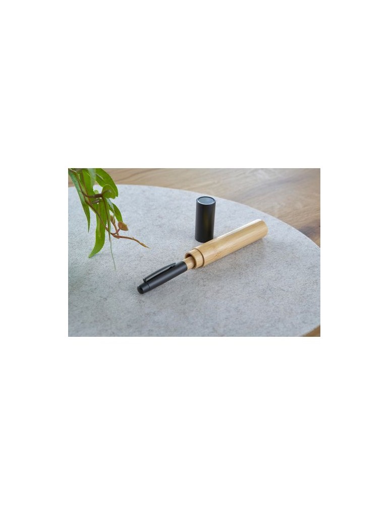 Stylo bille twist personnalisé en acier inoxydable et bambou Anke pas cher
