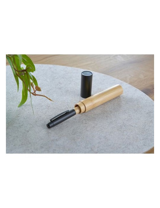 Stylo bille twist personnalisé en acier inoxydable et bambou Anke pas cher