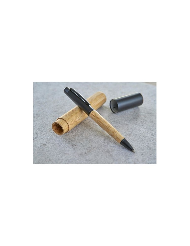 Stylo bille twist personnalisé en acier inoxydable et bambou Anke pas cher