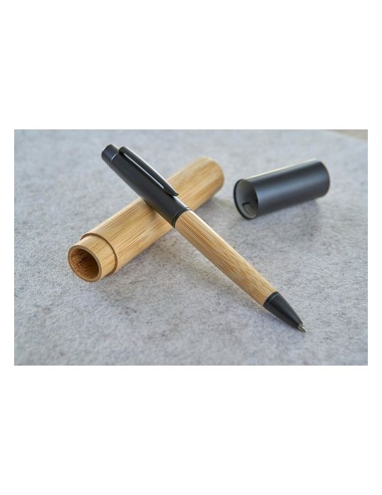 Stylo bille twist personnalisé en acier inoxydable et bambou Anke pas cher