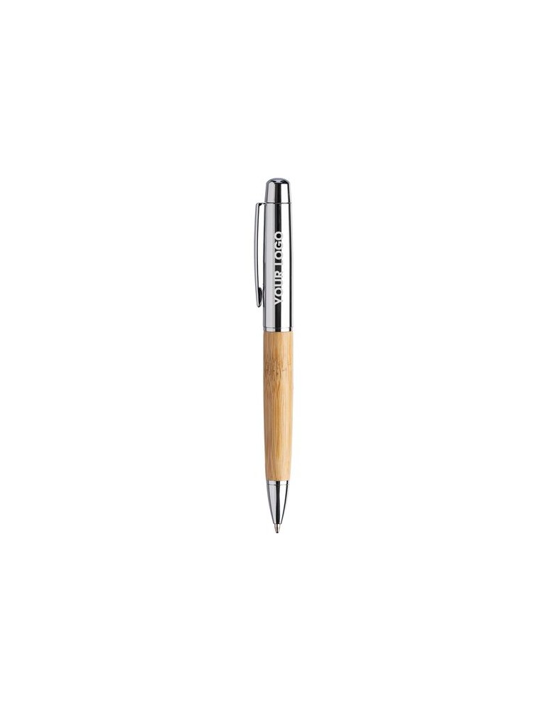 Stylo bille twist personnalisé en acier inoxydable et bambou Anke pas cher