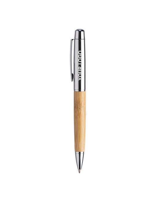 Stylo bille twist personnalisé en acier inoxydable et bambou Anke pas cher