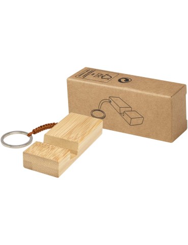 Support de téléphone en bambou Bosona avec porte-clés
