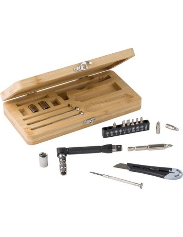 Boîte à Outils en Bambou Personnalisée - 27 Pièces, Idée Cadeau 2