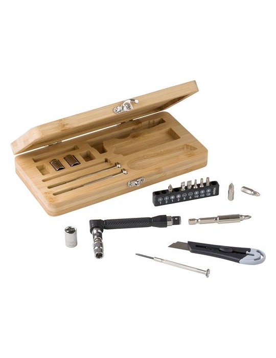 Boîte à Outils en Bambou Personnalisée - 27 Pièces, Idée Cadeau