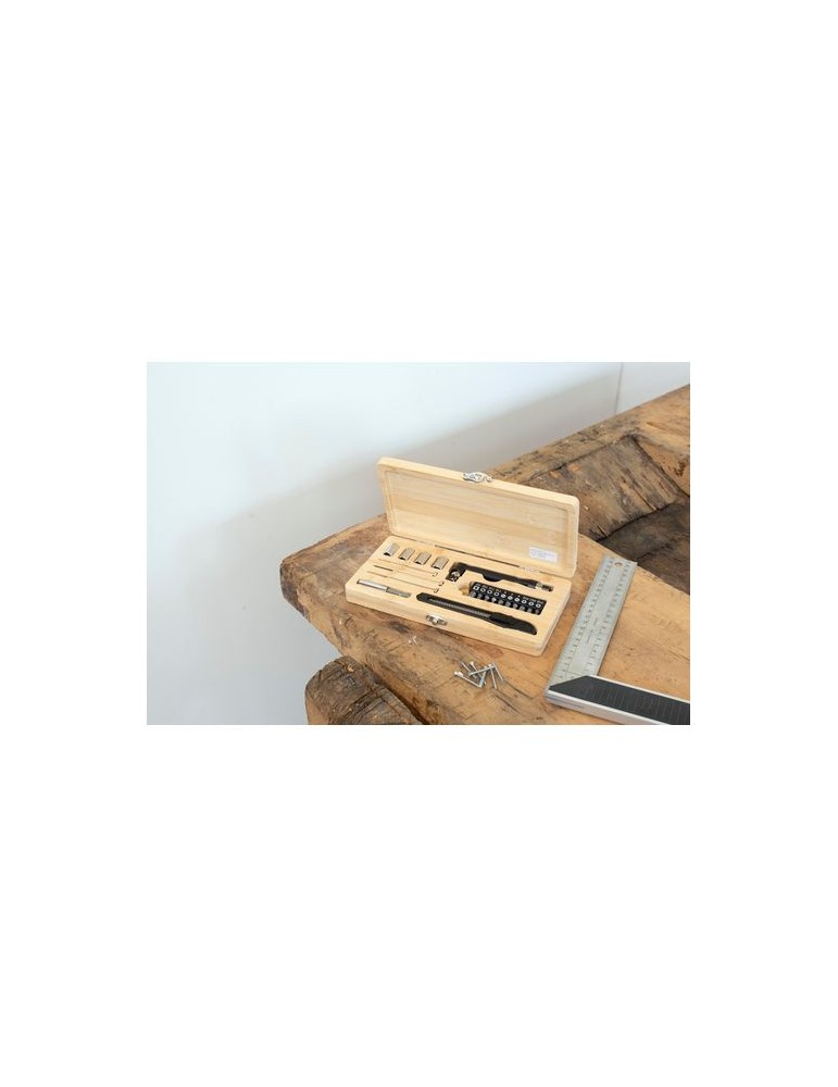 Boîte à Outils en Bambou Personnalisée - 27 Pièces, Idée Cadeau