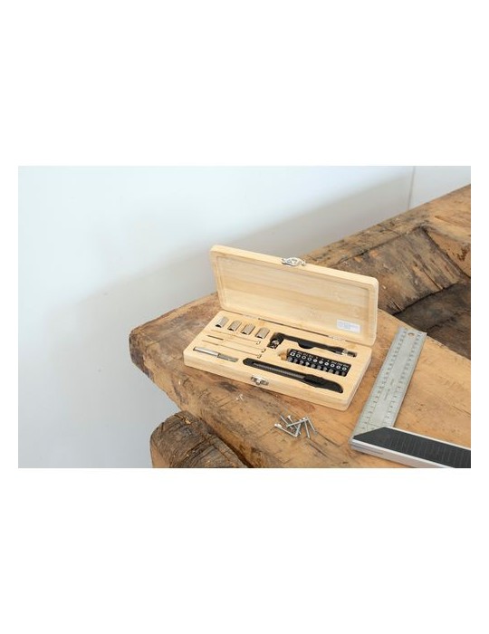 Boîte à Outils en Bambou Personnalisée - 27 Pièces, Idée Cadeau