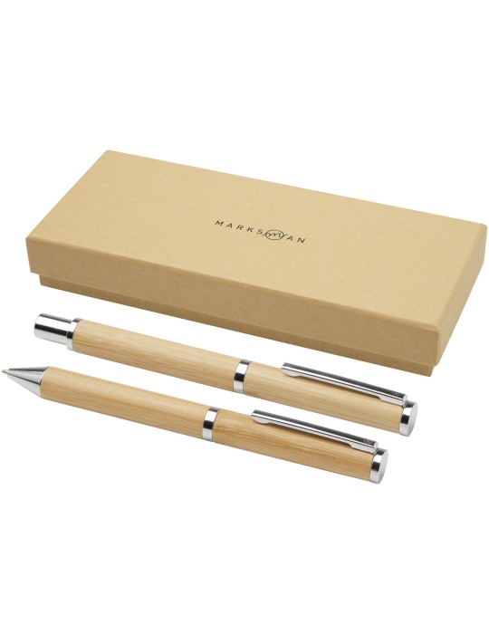 Coffret cadeau stylo bille et stylo roller Apolys en bambou (encre…