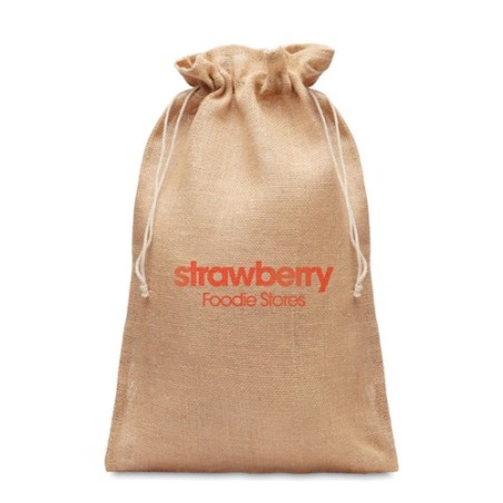Grand sac cadeau  en jute personnalisé 30x47 Matières : jute Couleurs : beige cadeau entreprise pas cher