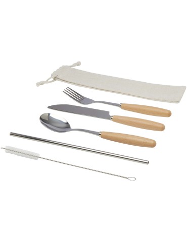 Ensemble de couverts Root 5 pièces en acier inoxydable et bois de…