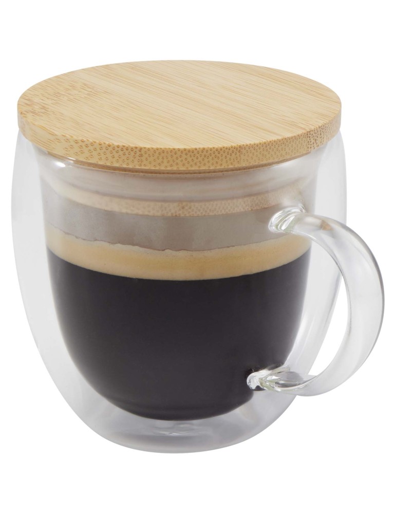 Tasse en verre Lenora de 250 ml avec couvercle en bambou