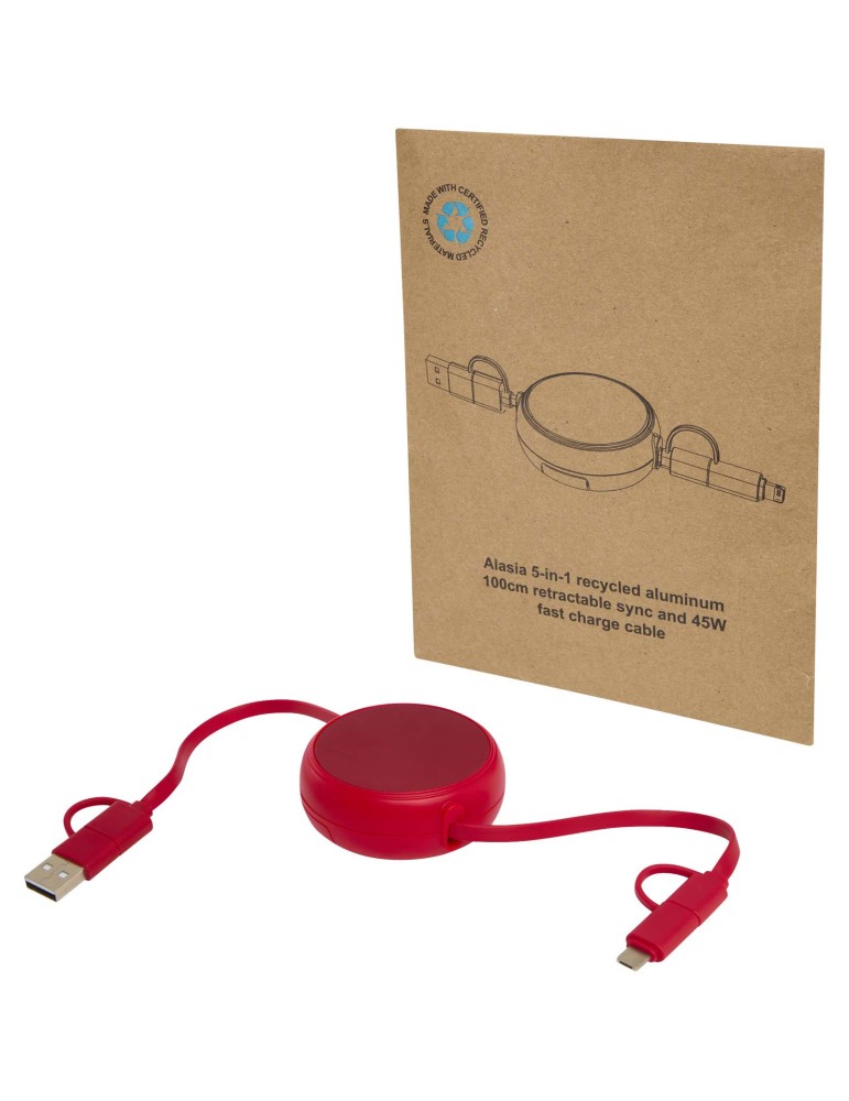Câble rétractable 5 en 1 Alasia de 100 cm en plastique recyclé et…
