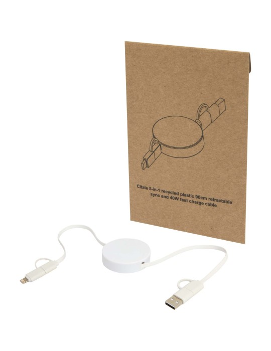 Câble rétractable 5 en 1 Citala en plastique recyclé de 90 cm pour la…