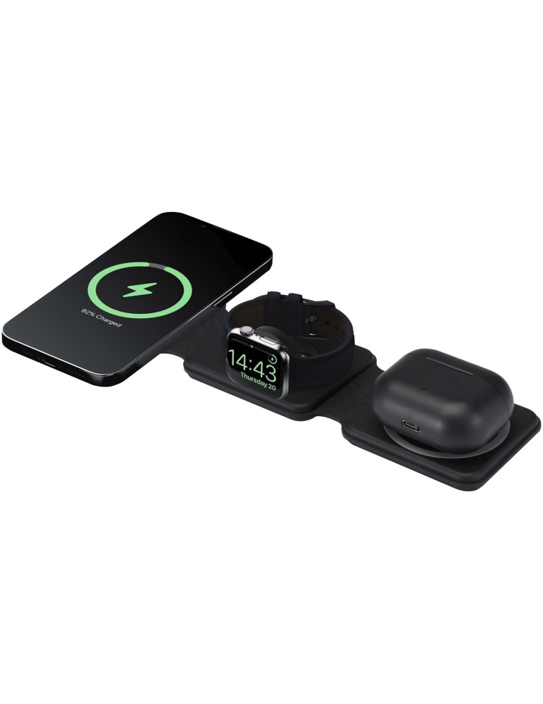 Chargeur sans fil pliable Armus 3 en 1 de 15 W en plastique recyclé
