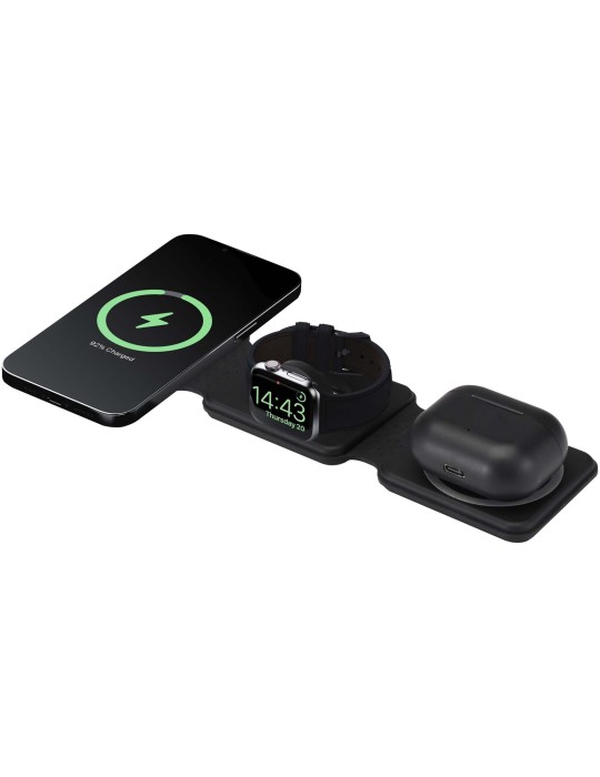 Chargeur sans fil pliable Armus 3 en 1 de 15 W en plastique recyclé