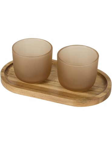 Plateau de service en bois et tasses en verre Male en finition mate 2