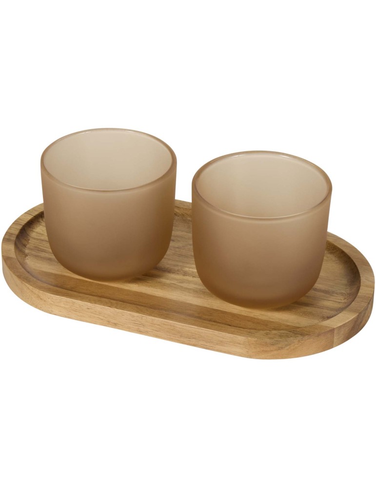 Plateau de service en bois et tasses en verre Male en finition mate