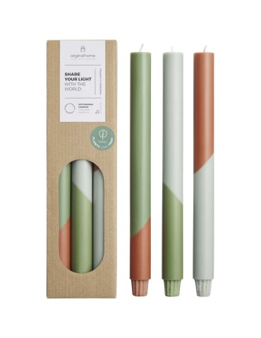 Bougies à rayures diagonales Originalhome Eden par lot de 3