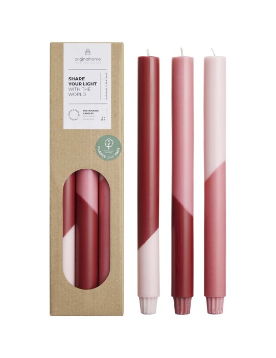 Bougies à rayures diagonales Originalhome Eden par lot de 3