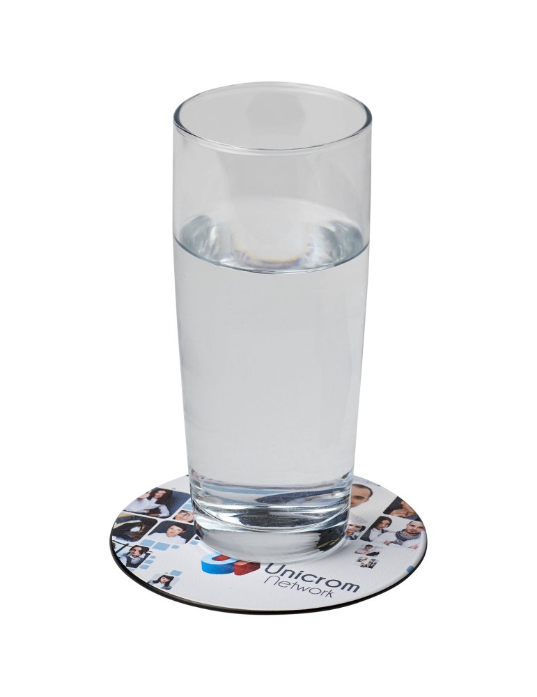 Sous-verre rond en papier laminé, objet publicitaire | Brite-Mat