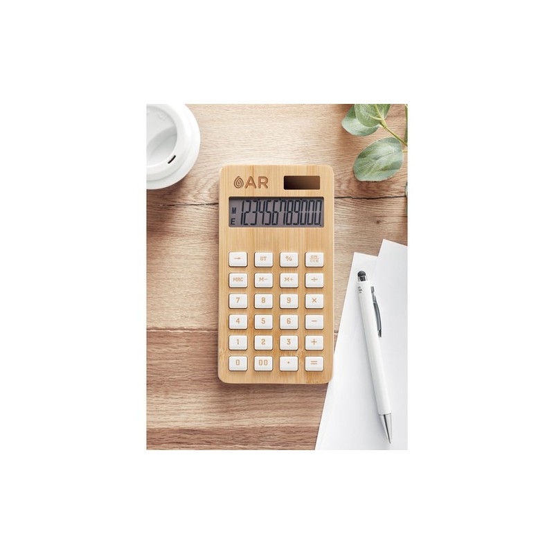 Calculatrice 12 chiffres personnalisée CALCUBIM Matières : bambou Couleurs : bois goodies publicitaire événementiel