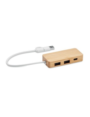 Hub USB 3 Ports en Bambou Personnalisé - Accessoire pas cher