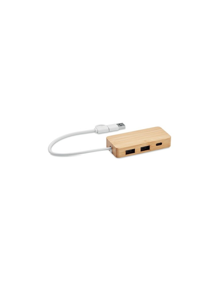Hub USB 3 Ports en Bambou Personnalisé - Accessoire pas cher