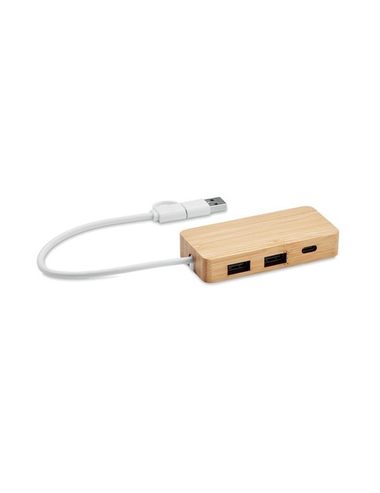 Hub USB 3 Ports en Bambou Personnalisé - Accessoire pas cher
