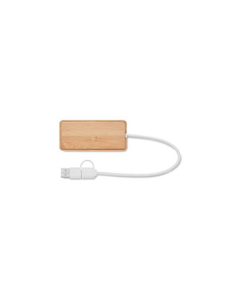 Hub USB 3 Ports en Bambou Personnalisé - Accessoire pas cher
