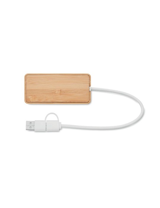 Hub USB 3 Ports en Bambou Personnalisé - Accessoire pas cher