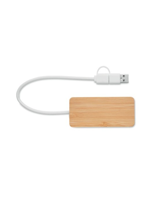 Hub USB 3 Ports en Bambou Personnalisé - Accessoire pas cher