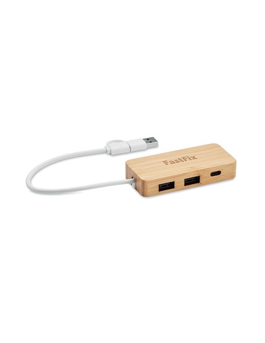 Hub USB 3 Ports en Bambou Personnalisé - Accessoire pas cher