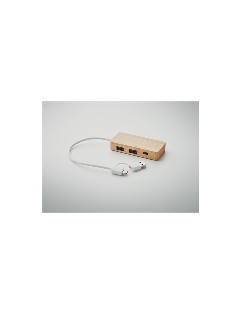 Hub USB 3 Ports en Bambou Personnalisé - Accessoire pas cher