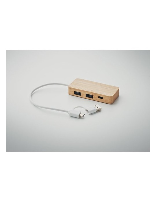 Hub USB 3 Ports en Bambou Personnalisé - Accessoire pas cher
