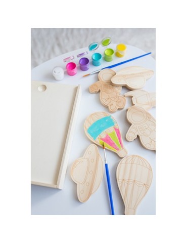 Set de blocs en bois pour la peinture, peintures et 2 pinceaux | Priya 2