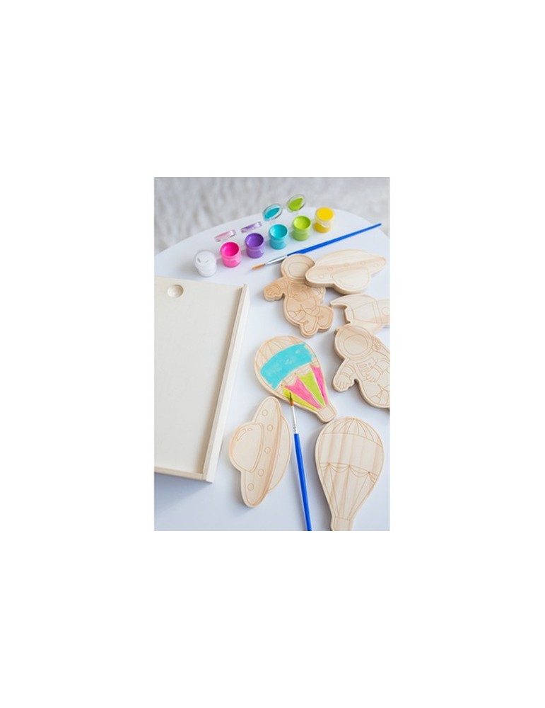 Set de blocs en bois pour la peinture, peintures et 2 pinceaux | Priya