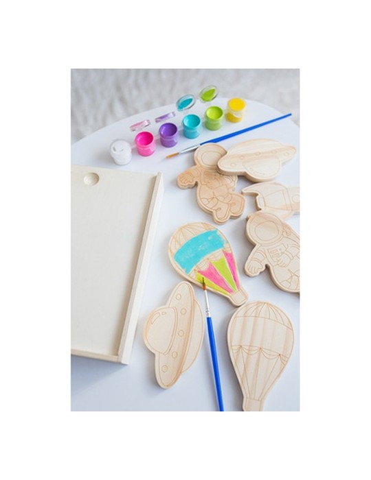 Set de blocs en bois pour la peinture, peintures et 2 pinceaux | Priya