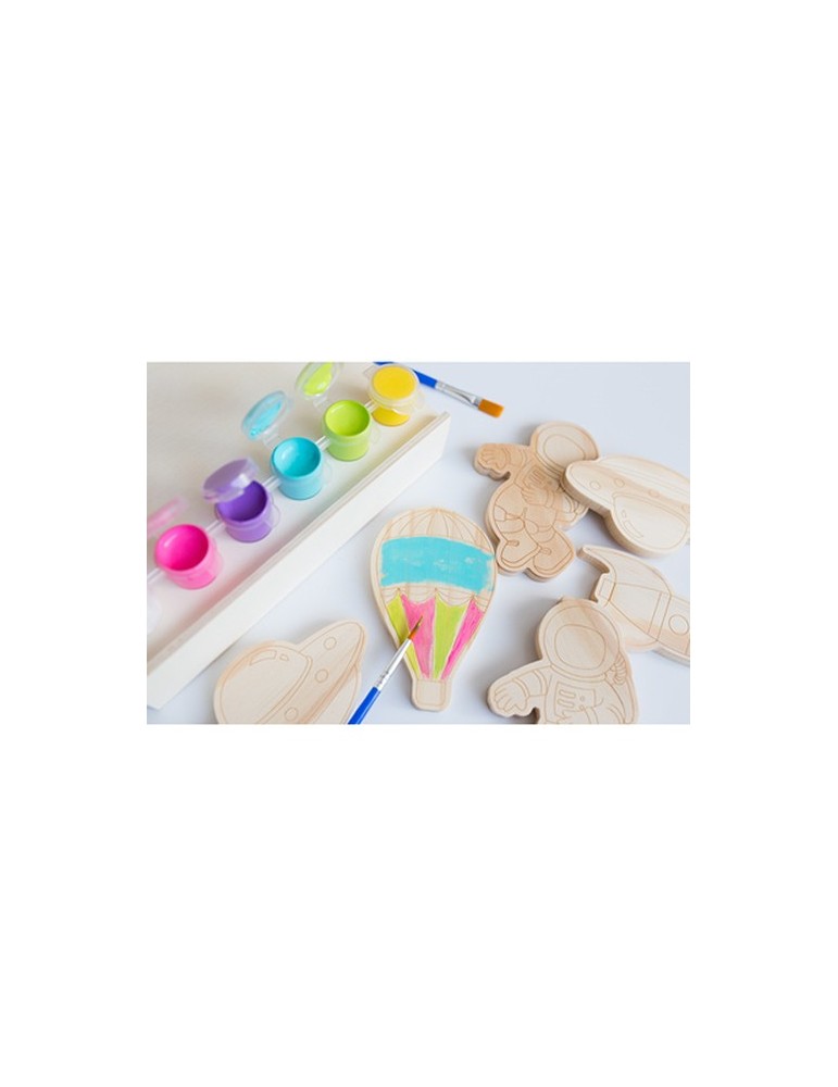 Set de blocs en bois pour la peinture, peintures et 2 pinceaux | Priya