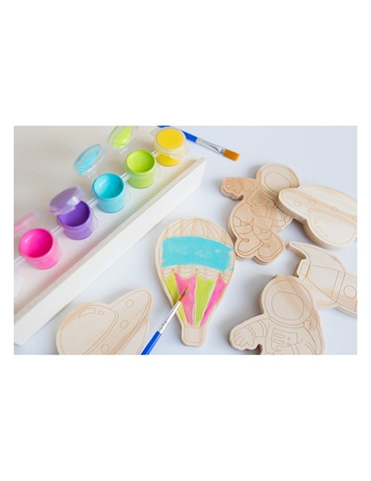 Set de blocs en bois pour la peinture, peintures et 2 pinceaux | Priya