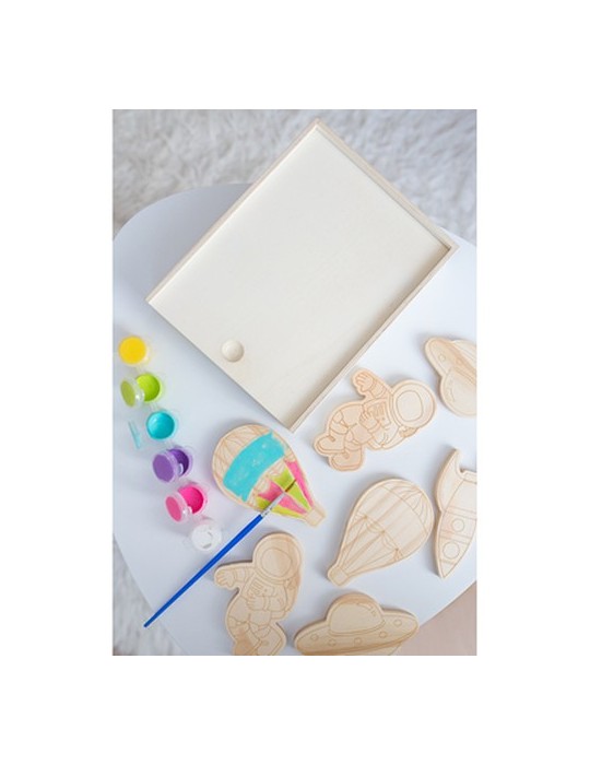 Set de blocs en bois pour la peinture, peintures et 2 pinceaux | Priya