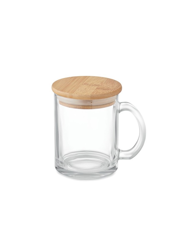 Mug en Verre Recyclé avec Couvercle en Bambou Personnalisé pas cher