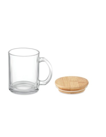 Mug en Verre Recyclé avec Couvercle en Bambou Personnalisé pas cher 2