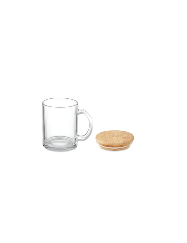 Mug en Verre Recyclé avec Couvercle en Bambou Personnalisé pas cher