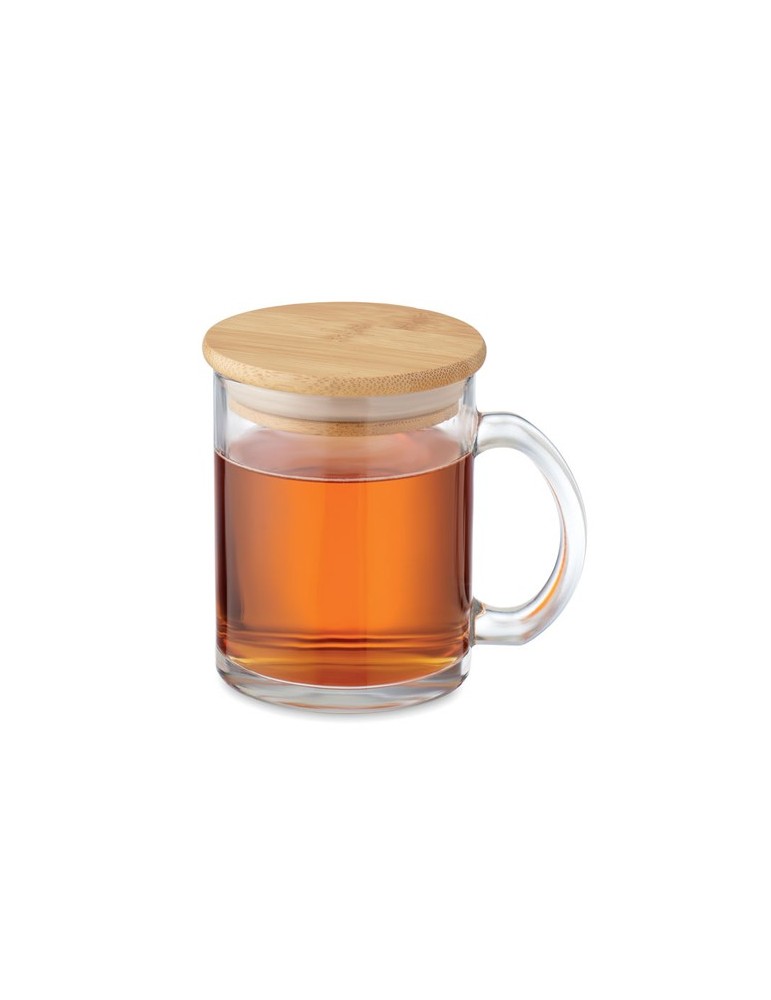Mug en Verre Recyclé avec Couvercle en Bambou Personnalisé pas cher