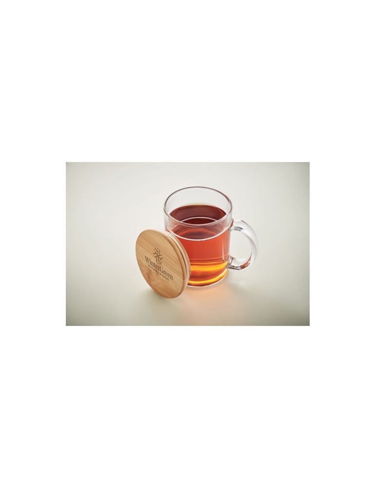 Mug en Verre Recyclé avec Couvercle en Bambou Personnalisé pas cher