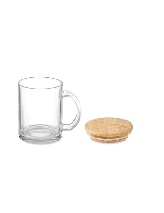 Mug en Verre Recyclé avec Couvercle en Bambou Personnalisé pas cher