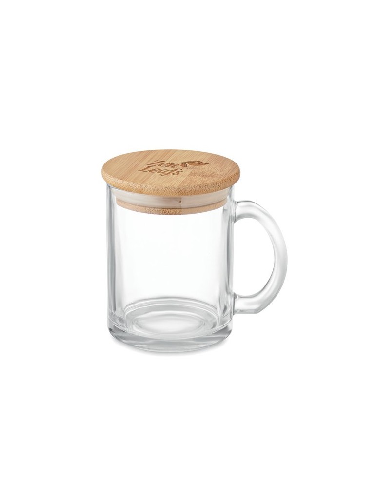 Mug en Verre Recyclé avec Couvercle en Bambou Personnalisé pas cher