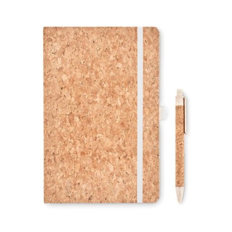 Carnet A5 et stylo en liège s - SUBER SET Matières : papier Couleurs : beige cadeau entreprise pas cher