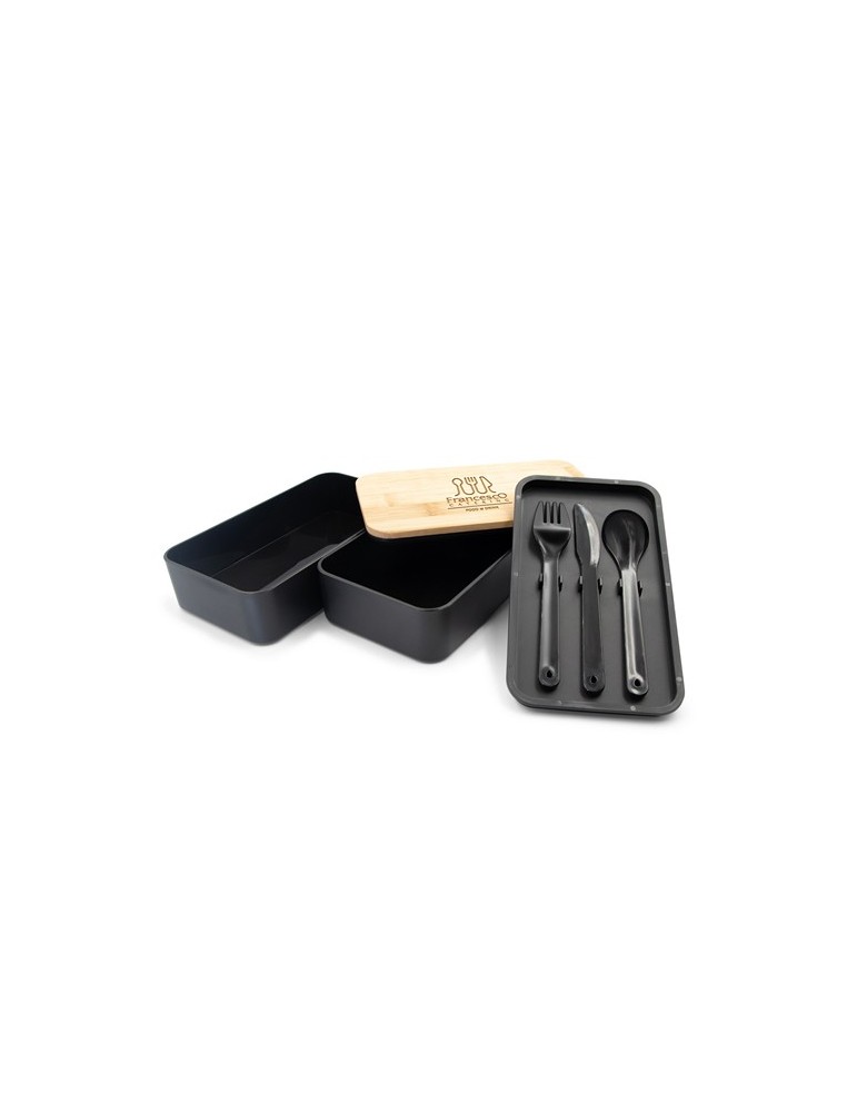 Lunch box 2 en 1, 2x500 ml, couvercle en bambou, couverts | Tijani